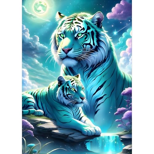 QQYRHN Tiger Diamond Painting Kits for Beginners Adults,5D Dreamland Diamond Art Kits, DIY Fantasy Round Full Drill Diamond Dots Diamond Gem Art with Painting Kits for Home Wall Decor 12x16 Inch von QQYRHN