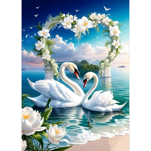 QQYRHN White Swan Diamond Painting Kits for Beginners Adults,5D Love Diamond Art Kits, DIY Round Full Drill Flowers Diamond Dots Diamond Gem Art with Painting Kits for Home Wall Decor 12x16 Inch von QQYRHN