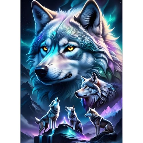 QQYRHN Wolf Diamond Painting Kits for Beginners Adults,5D Dreamland Diamond Art Kits, DIY Fantasy Round Full Drill Diamond Dots Diamond Gem Art with Painting Kits for Home Wall Decor 12x16 Inch von QQYRHN