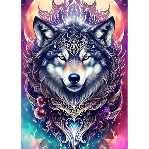 QQYRHN Wolf Diamond Painting Kits for Beginners Adults,5D Moon Diamond Art Kits, DIY Round Full Drill Fantasy Gem Art with Painting Kits for Home Wall Decor 12x16 Inch von QQYRHN