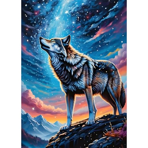 QQYRHN Wolf Diamond Painting Kits for Beginners Adults,5D Night Sky Diamond Art Kits, DIY Starry Sky Round Full Drill Diamond Dots Diamond Gem Art with Painting Kits for Home Wall Decor 12x16 Inch von QQYRHN