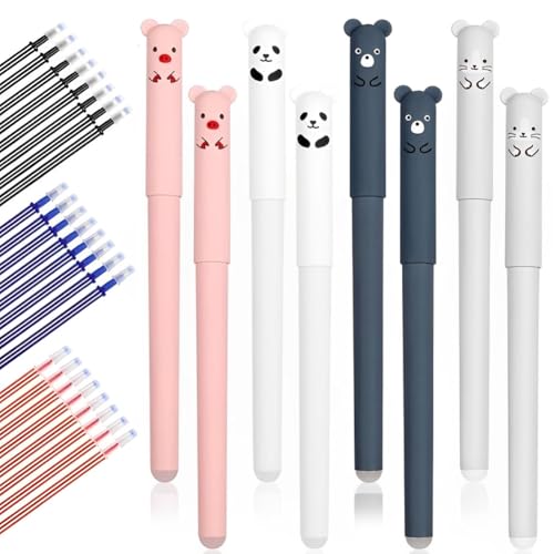 QRKPVHD Radierbarer Kugelschreiber, 8 Stück Tintenroller Radierbar mit 32 Nachfüllungen, Cartoon Löschbarer Stift, 0.35mm Erasable Pen Set Für Studenten, Schreibwaren, Büro von QRKPVHD