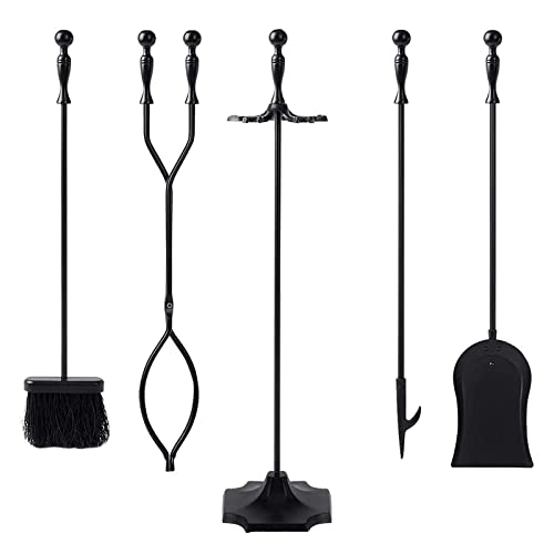 QRTERTYG 5-teiliges Kaminbesteck-Set, 81,3 cm, Robustes Feuerstellen-Zubehör aus Eisen, inklusive Schürhaken, Zange, Schaufel, Bürste und Ständer, für den Innen- und Außenbereich von QRTERTYG