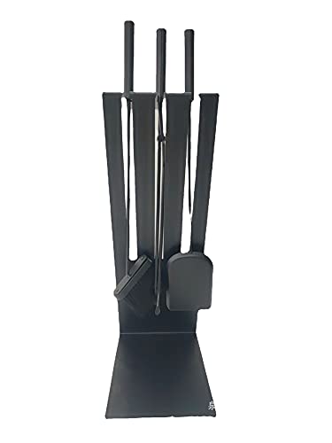 QRTERTYG Kaminbesteck, Kaminbesteck-Set – Schaufel, Besen, Schürhaken, Zange, Ständer – Robuste Werkzeuge aus Schmiedeeisen mit dekorativem Finish – Ergonomische Kugelgriffe, Kamindekor von QRTERTYG