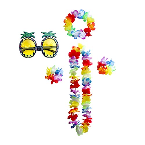 Hawaii deko Set, 5 teiligesHawaii Set Hawaii Kränze Party Hawaiian Blumenkette für Tropische Hawaii-Party-Thema-Strandparty Hawaii-Nachtbar-Strandurlaub von QRTSJ