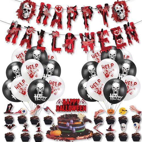 Halloween Dekoration Kit, Happy Halloween Banner mit Kucheneinsätzen und Ballon Happy Boo Day Party Supplies für Home Decor Indoor Outdoor von QRZLP