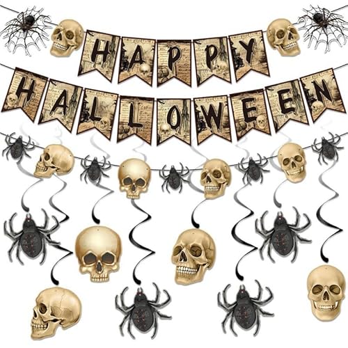 Halloween Dekorationen Kit, Halloween Swirl Decke hängende Dekoration mit Fledermaus und Totenkopf Halloween Party Banner für Home Decor Indoor Outdoor von QRZLP