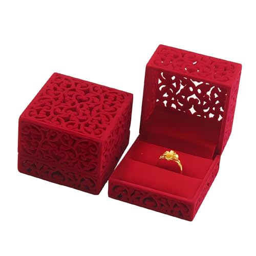 QRZTVKMX Ringetui, rote Ringbox, Samt-Schmuckschatulle, Verlobungsring-Box, Ringetui für Antrag, Hochzeit, Ringbox, Schmuck-Geschenk-Box, Antragsring-Box von QRZTVKMX