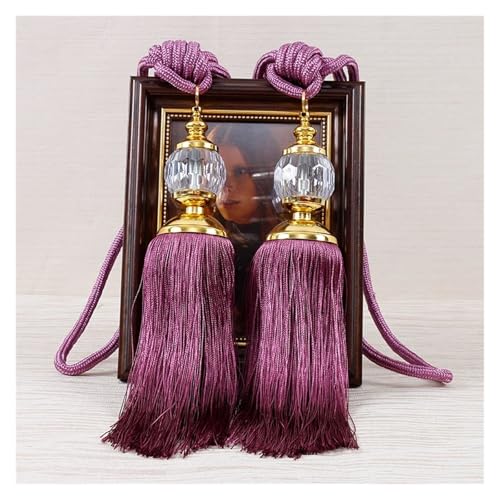 QSCTYG 2PCS Quasten Vorhang Raffhalter Kunststoff Ball Straps Zubehör Halter Vorhang Zubehör Schnalle Seil Hause Dekoration(Deep Purple) von QSCTYG