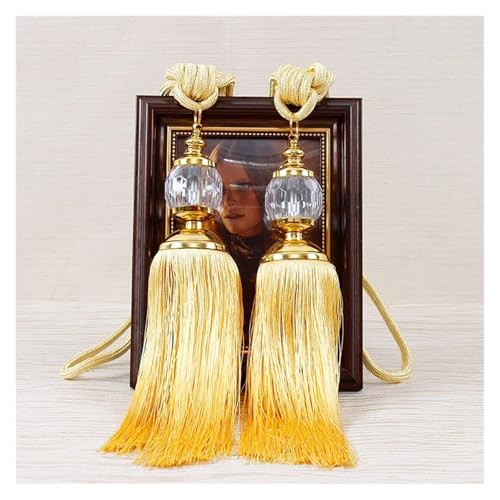 QSCTYG 2PCS Quasten Vorhang Raffhalter Kunststoff Ball Straps Zubehör Halter Vorhang Zubehör Schnalle Seil Hause Dekoration(Gold) von QSCTYG