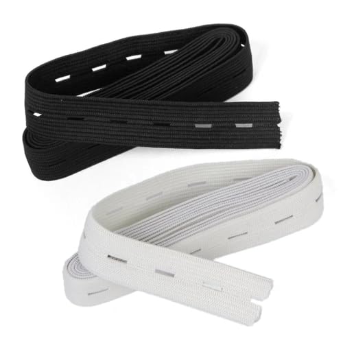 QSCTYG 5/10M 20mm Schwarz Weiß Knopfloch Stricken Gummibänder Draht Gurtband for Rock Kleidung Shorts Taille Band DIY Nähen Zubehör(5M White) von QSCTYG