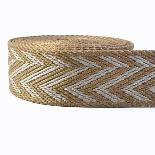 QSCTYG 5 Meter 38 mm Jacquard-Gurtband for Taschengurt, ethnisches Band, Gepäck, Dekor, Nähen, Schrägband, DIY-Gürtel, Schuhe, Zubehör(RD197-KhakiBeige) von QSCTYG