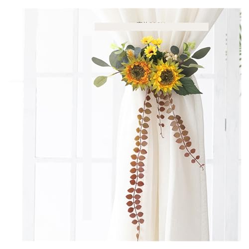 QSCTYG Romantische ästhetische Vorhang Raffhalter künstliche Blume Vorhänge Riemen Halter Clips for Wohnzimmer Home Dekoration Zubehör(Sunflower) von QSCTYG