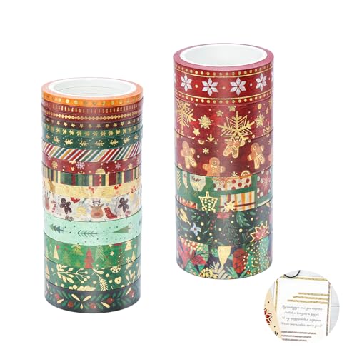 21 Rollen Washi Tape Weihnachten, 5 Meter Klebeband Weihnachten, 15 * 10 * 5 * 3mm Washi Tape Set, Für Scrapbooking Planer Weihnachtskarten Geschenkverpackungen Weihnachtsbasteleien von QSJSM