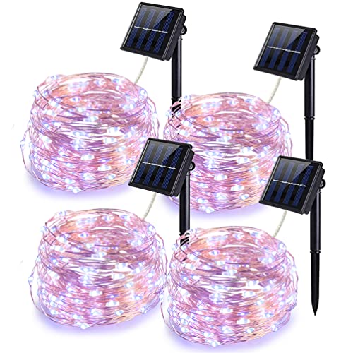 QSPORTPEAK [4 Stück] Solar Lichterkette Außen, 2M 100 LED Solarlichterkette Außen Wetterfest 8 Modi IP65 Wasserdicht Kupferdraht Lichterkette Außen Solar Outdoor für Party Hochzeit Deko Weiß von QSPORTPEAK