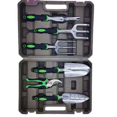 QSQSQ Gartengeräte, Den Tools Set 7-teilig, Garten- und Pflanzset aus Aluminium mit Handkelle, Rechen, Grubber, Gartenschere,Gartengeräte von QSQSQ