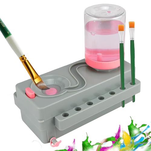 QSULNN Pinselreiniger Bürstenspüler, Pinsel Reiniger Wasserkreislaufspüler, Multifunktionaler Brush Rinser, Künstlerbedarf Bürstenspüler für Acryl, Aquarell und auf Wasserbasis, GrauRosa von QSULNN