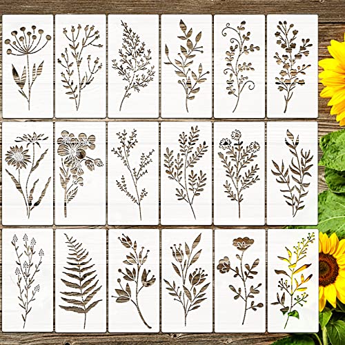 18Pcs Wildflower Stencils Flower Leaf Painting Stencils Reusable Wild Flower Stencil Plastic Art Drawing Templates DIY Crafts Plant Stencil for Painting on Wood Wall Door Canvas Home Decor von QSZKeer