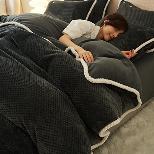 QTANZIQI Bettbezug-Set für Einzelbett, graues Bettbezug-Set für Doppelbett, Winter-Flanell-Bettbezug, Woll-Bettbezug, Dicke warme Bettwäsche von QTANZIQI