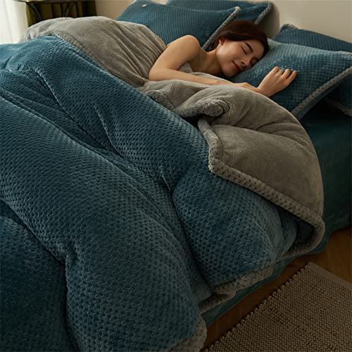 QTANZIQI Bettdeckenbezug-Set für King-Size-Betten, Quilt-Bettwäsche-Set mit Kissenbezug, Winter-Flanell-Bettbezug, Woll-Bettbezug, Dicke, warme Bettwäsche von QTANZIQI