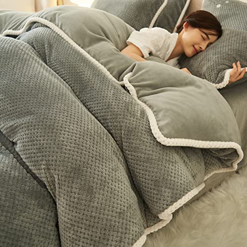 QTANZIQI Graue King-Size-Bettbezug-Sets, Bettwäsche-Doppelbett-Set, Winter-Flanell-Bettbezug, Woll-Bettbezug, Dicke warme Bettwäsche von QTANZIQI