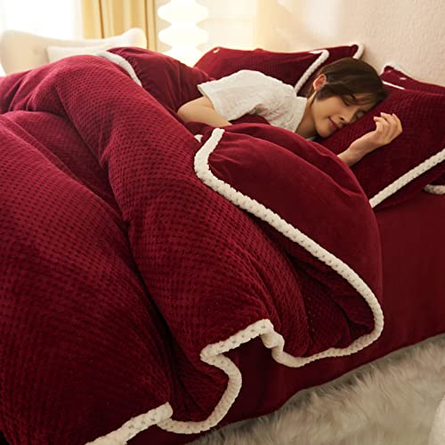 QTANZIQI Graue King-Size-Bettbezug-Sets, Winter-Quilt-Sets, Bettwäsche, Winter-Flanell-Bettbezug, Woll-Bettbezug, Dicke warme Bettwäsche von QTANZIQI