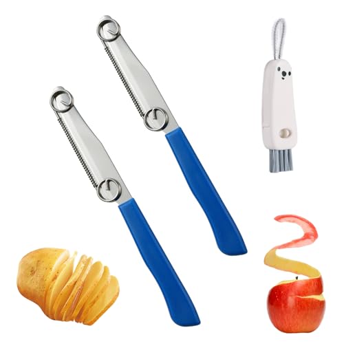 QTTRPCU 2 Stück Zaubermesser Schnellschneidmesser, 3 in 1 Chnelles Schneidemesser mit Reinigungsbürste, Fruit Vegetable Julienne Schäler, Peeler von QTTRPCU