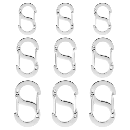 QTTRPCU 9 Stück Doppelt öffnende Kettenverschluss Silber Edelstahl, S-Lock-Armband Verschluss, Armbänder Verschlüsse, 3 Größen von QTTRPCU