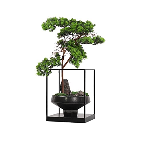 Künstliche Pflanzen Fake Bonsai Baum Kunstpflanzen Schwarzer Stein Dekorative Keramik Blumentöpfe Metallrahmen Einfache und Glatte Linien Simulation Pflanzen für Büro und Wohnzimmer Desktop Dekoration von QTYQWC