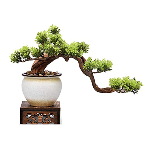 Künstlicher Bonsai-Baum, künstlicher Bonsai-Baum mit weißem Keramik-Blumentopf und Holzsockel, für den Innenbereich, künstliche Pflanze, gefälschter Baum, perfekt für Zuhause, Desktop-Dekoration, von QTYQWC