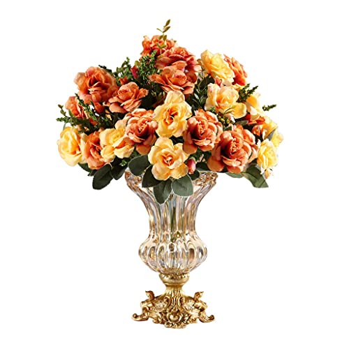 QTYQWC Künstliche Blumen Seidentuch Künstliche Blumen Europäischer Stil Kristall Glas Vase Set für Zuhause Hochzeit Weihnachten Dekor Seide Gefälschte Blume Gefälschte Blumen von QTYQWC