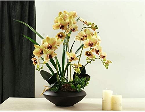 QTYQWC Orchidee Künstliche Blumen Faux Orchideen Set Orchideen Künstliche Kordelzug Vase Arrangement Topfpflanze Floral Künstliche Blumen Dekoration Indoor Natural Look von QTYQWC