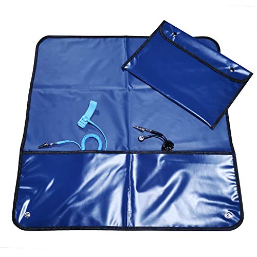 QUADRIOS ESD Schutz mobiles Service-Set Kit portabel Antistatik Matte 60 x 60 cm Komplettset Armgelenkband mit Kabel, Erdungskabel, Tasche hitzebeständig, Links/Rechtshändler (EN 61340-5-1), 1903EC009 von QUADRIOS