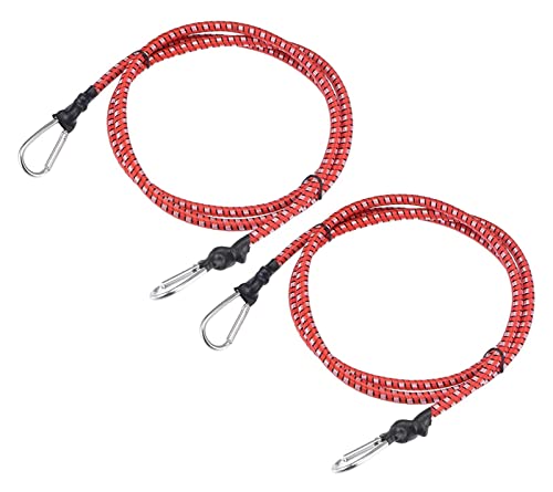 Elastisches Seil mit Haken, Kabel-Clips, Drahthalter, Kabel-Management-Organizer-Klemmen, Zuhause und Büro, 1,5 m Gummiseil, Schnapp-Clips für Camping, Bootfahren, Gepäckträger, Rot, 2 Stück (Farbe: von QUANANTANG