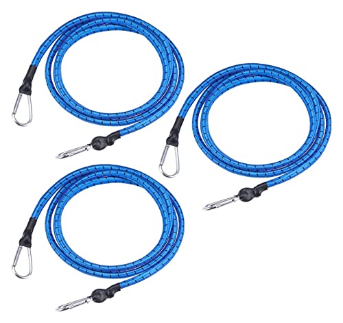 Elastisches Seil mit Haken, Kabel-Clips, Drahthalter, Kabel-Management-Organizer-Klemmen, Zuhause und Büro, 2 m, Gummiseil, Schnapp-Clips für Camping, Bootfahren, Gepäckträger, Blau, 3 Stück (Farbe von QUANANTANG