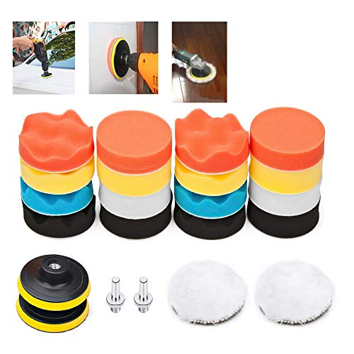 QUANHAO Polierschwamm Auto, 22pcs Polierschwamm Set für Polierauflage Bohrmaschine, 76,2mm (3 Inch) Polierpad Set und Wolle Polierteller für Poliermaschine M10 Bohrer Adapter (22 pcs) von QUANHAO