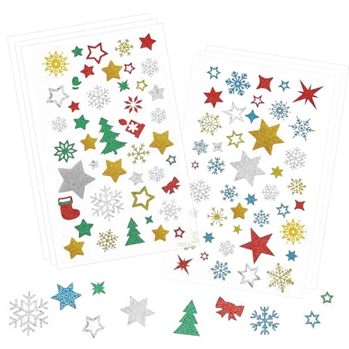 Weihnachtsaufkleber Sticker Weihnachten Glitzer Aufkleber Weihnachten Stern Gold Schneeflocken Weihnachtssticker Selbstklebend Weihnachtsdeko Für Kinder（6 Bogen ） von QUANMAITONG