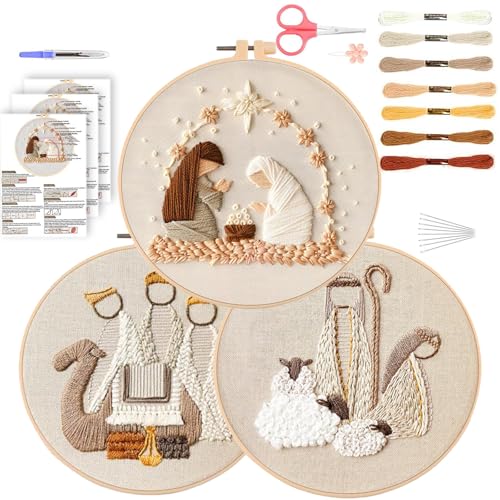 Sticken Set Erwachsene，Stickset Weihnachten Stickset für Anfänger Embroidery Kit Stickerei Set, Stick And Poke Set Stickbilder Stickrahmen DIY Set, Kreuzstich Set Weihnachten Deko (Jesus Set) von QUANMAITONG