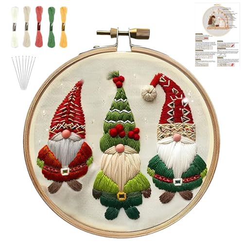 Sticken Set Erwachsene，Stickset Weihnachten Stickset für Anfänger Embroidery Kit Stickerei Set, Stick And Poke Set Stickbilder Stickrahmen DIY Set, Kreuzstich Set Weihnachten Deko (Weihnachts-Gnome) von QUANMAITONG