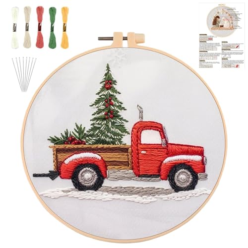 Sticken Set Erwachsene，Stickset Weihnachten Stickset für Anfänger Embroidery Kit Stickerei Set, Stick And Poke Set Stickbilder Stickrahmen DIY Set, Kreuzstich Set Weihnachten Deko (Weihnachtstruck) von QUANMAITONG