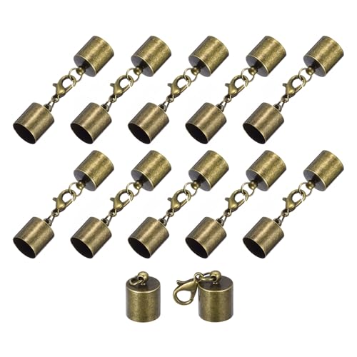 QUARKZMAN 10 Sets 10mm Lederkordel-Endkappen mit Karabinerverschlüssen, Fassabschlüssen für die Herstellung von Lederarmbändern, Bronze-Ton von QUARKZMAN