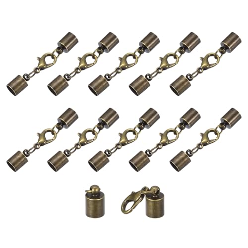 QUARKZMAN 10 Sets 6mm Lederkordel-Endkappen mit Karabinerverschlüssen, Fassabschlüssen für die Herstellung von Lederarmbändern, Bronze Ton von QUARKZMAN