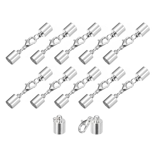 QUARKZMAN 10 Sets 7mm Lederkordel-Endkappen mit Karabinerverschlüssen, Fassabschlüssen für die DIY-Herstellung von Lederarmbändern, Silberton von QUARKZMAN