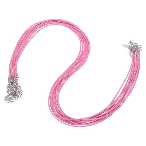 QUARKZMAN 10 Stück 24 Zoll Gewachste Halskette Schnur, Großhandel Halskette Schnur mit Verschluss 2mm Gewachste Leder Schnur Seil für Schmuckherstellung DIY Armband Anhänger, Pink von QUARKZMAN