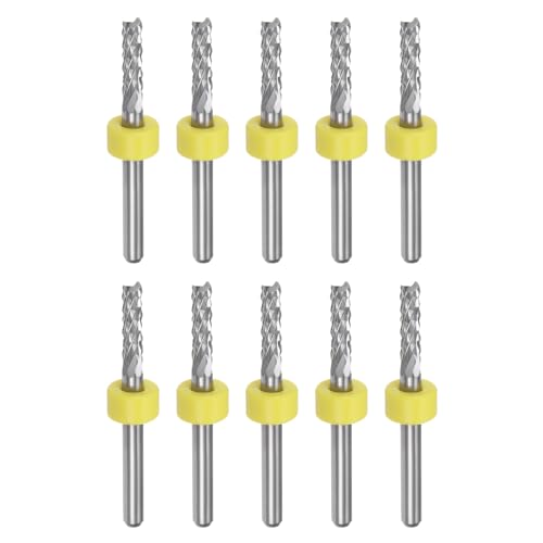 QUARKZMAN 10 Stück Fräser 3mm Vollhartmetall CNC Router Bits Gravierwerkzeug für PCB Leiterplatten Fräsmaschine Holzschnitzerei, 1/8" gerade Schaft von QUARKZMAN