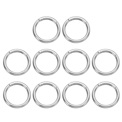 QUARKZMAN 10 Stück Frühling O Ring Clip, Metall Feder Karabiner Schlüsselring, 41mm / 1 5/8-Zoll Runder Schlüsselanhänger Schnappverschluss Zubehör für Geldbörse Schultertasche, Silber von QUARKZMAN