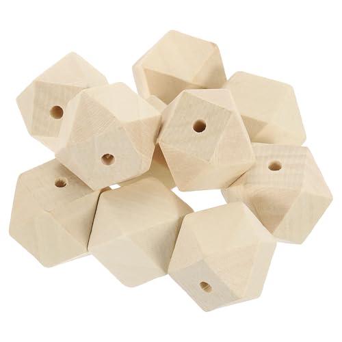 QUARKZMAN 10 Stück Geometrische Holzperlen, 30mm/1,18 Zoll Unvollendete Geometrische Sechseckperle, Natürliche Farbe Lose Abstandshalterperlen für Schmuckherstellung und Wohnkultur von QUARKZMAN