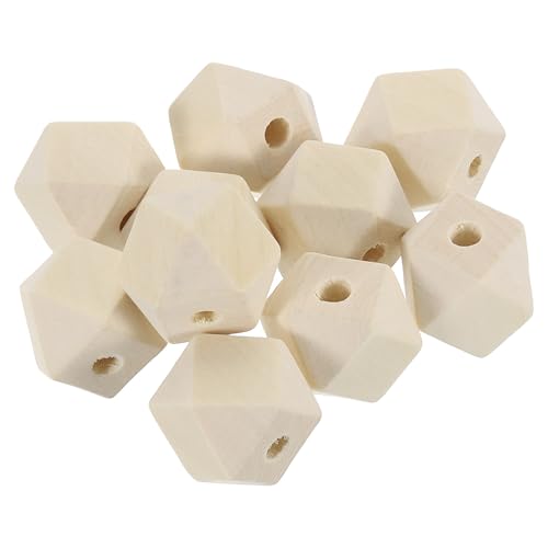 QUARKZMAN 10 Stück geometrische Holzperlen, 20mm/0,79 Zoll Unvollendete geometrische Sechseckperle, Naturfarbene lose Abstandshalterperlen für Schmuckherstellung und Heimdekoration von QUARKZMAN