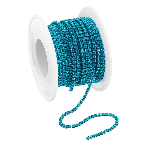 QUARKZMAN 10 Yard Kristall Strass Kette 2.0mm Aufnähen Schließen Klaue Kette Trimmen für Basteln Schmuck Kleidung Taschen Schuh Deko Leuchtende Blau 1Rolle von QUARKZMAN