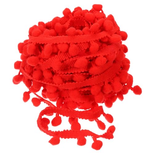 QUARKZMAN 10 Yards Pom Pom Ball Fringe Trim, Band Nähzubehör DIY Basteln für Vorhänge, Kleidung, Kissen Dekoration (8mm, Rot) von QUARKZMAN